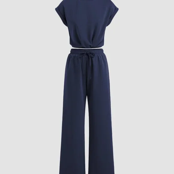 Cider Matched Two-Piece Set straight leg crop top dark navy size XL - Picture 8 of 10